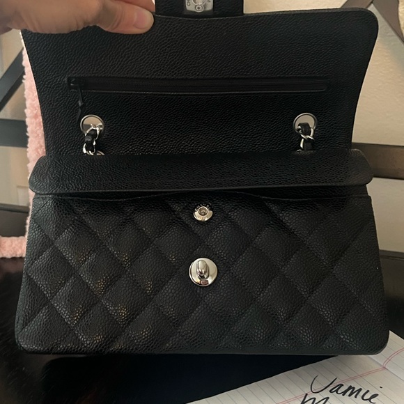 NOT AVAILABLE!! Chanel Small Classic Double Flap Black Caviar Silver Hardware - Picture 7 of 11